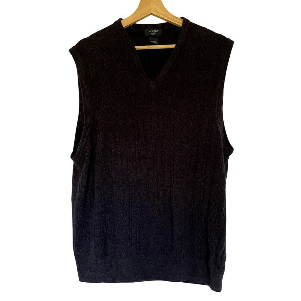 Dockers grandpacore navy cableknit vest men's size‎ XL oversized preppy comfort